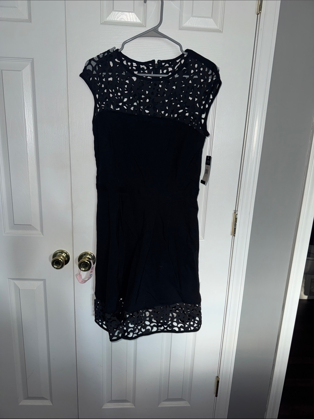 Ralph Lauren Black Laser-Cut Cap Sleeve Mini Dress Tag original price $169